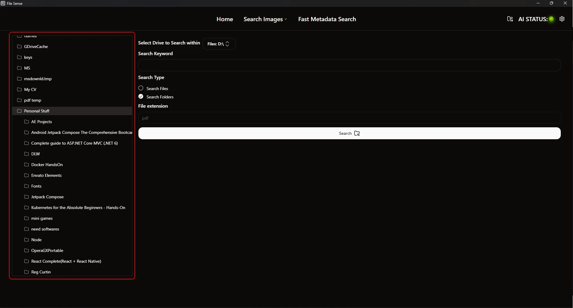 Fast Metadata Search Tree View